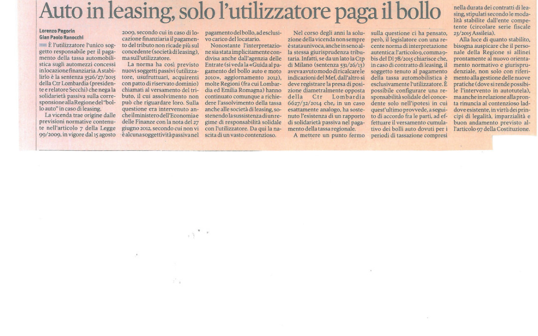 Il sole 24 ore del 30 novembre 2015