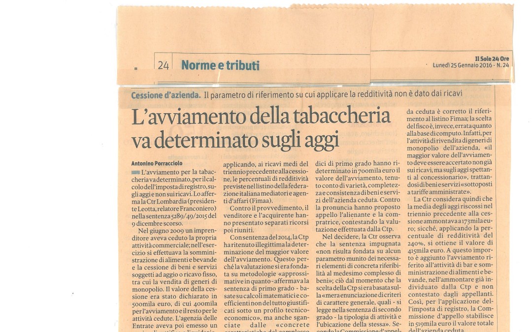 Il Sole 24 Ore del 25 gennaio 2016 Norme e tributi