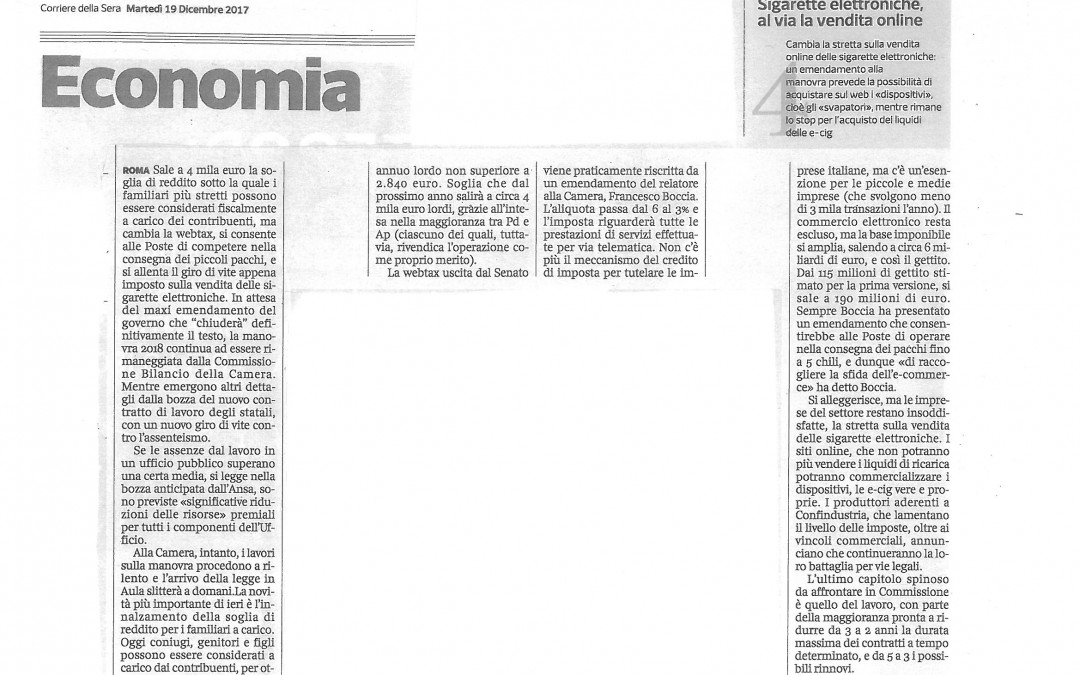 Il Corriere della Sera del 19 dicembre 2017