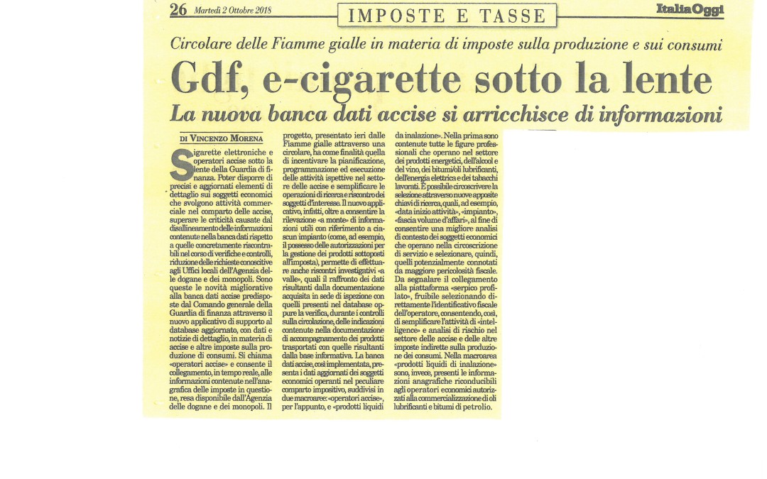 ITALIA OGGI di martedì 2 ottobre 2018