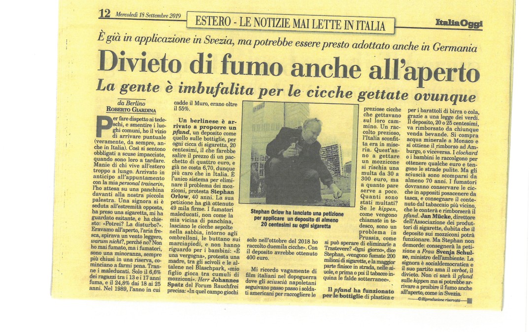 Italia Oggi di mercoledì 18 settembre 2019