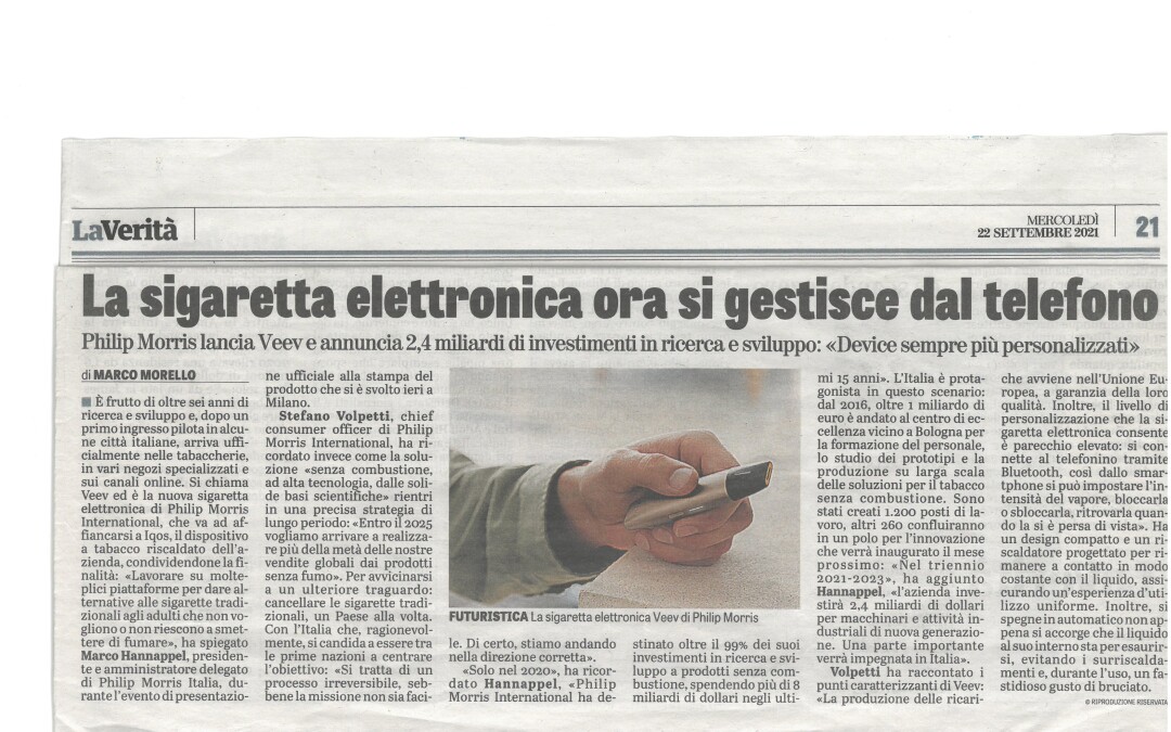 La Verità di mercoledi 22 settembre 2021